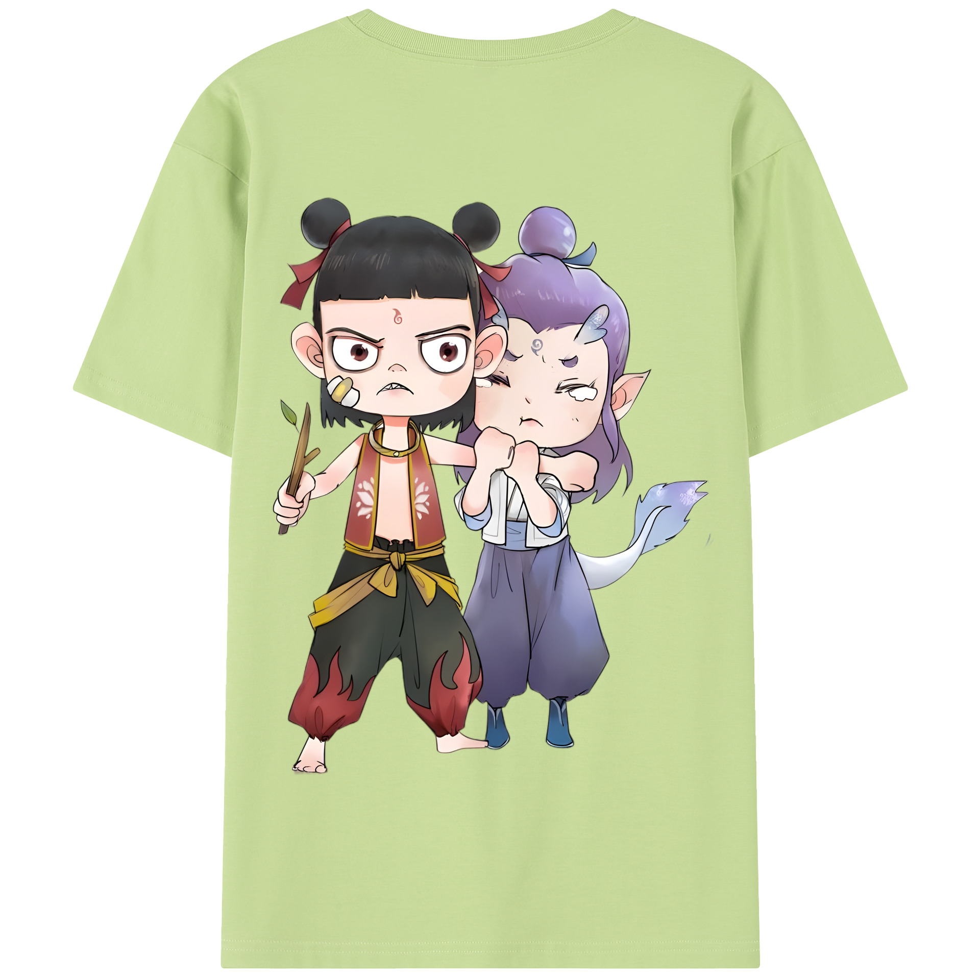 （画像用） Ne Zha 2 ナタ 魔童の大暴れ 綿100％半袖Tシャツ（背面プリント）